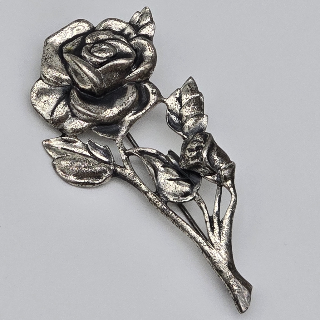 Dancraft Sterling Silver Pat Elegant Sterling Silver Rose Brooch Vintage Large 68$